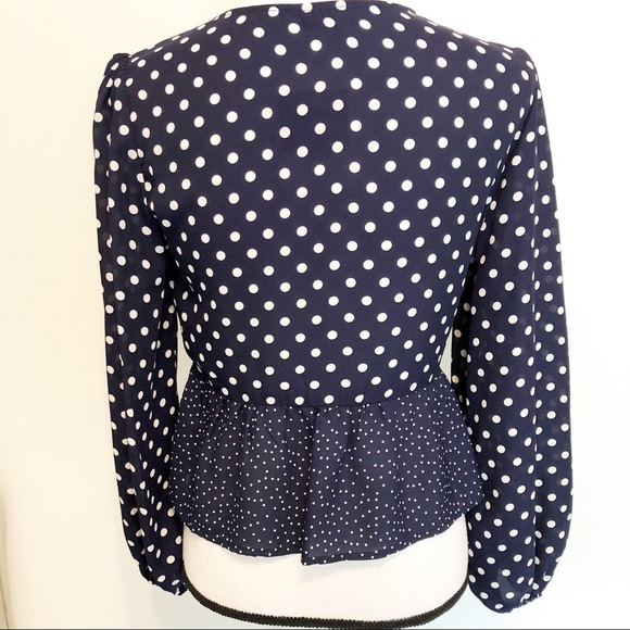 Topshop navy/white polka dot wrap top - Picture 2 of 6